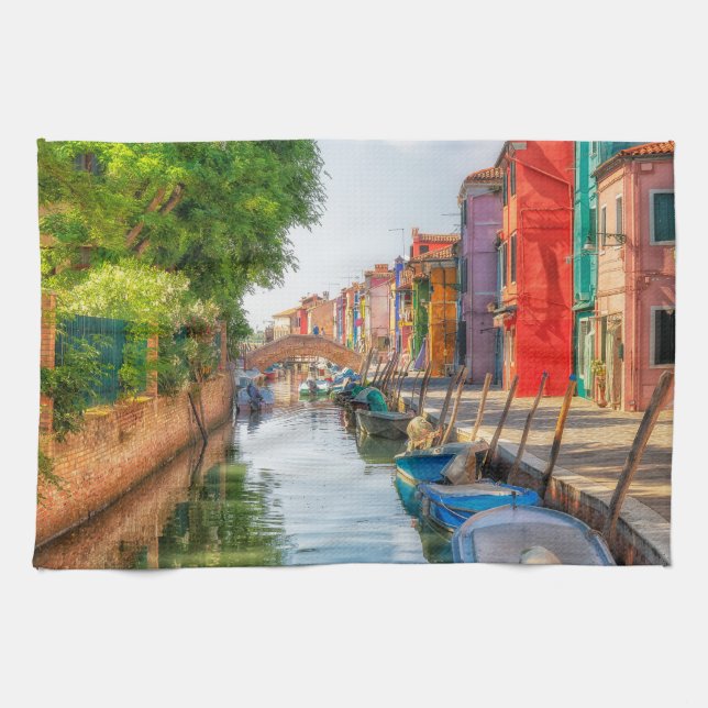 Explore the Vibrant Charm of Burano Tea Towel (Horizontal)