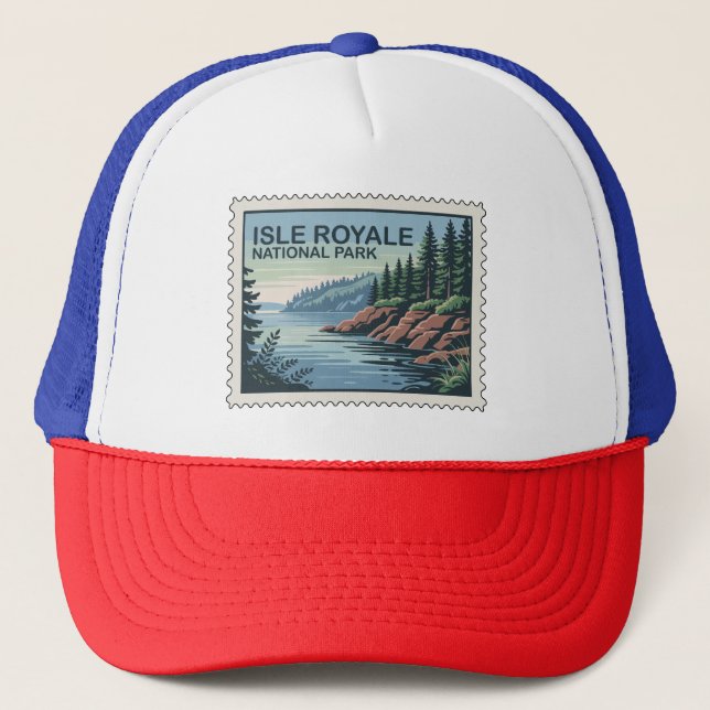 Explore the Wild Side of Isle Royale Stamp Trucker Hat (Front)