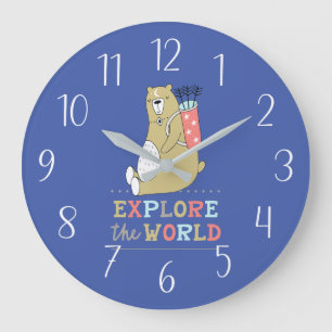 Explore the World Boho Bear  Large Clock