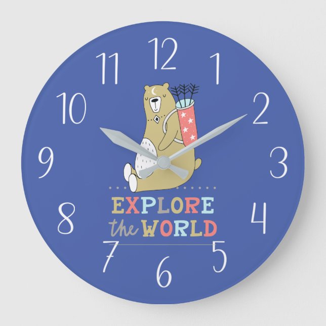 Explore the World Boho Bear  Large Clock (Front)
