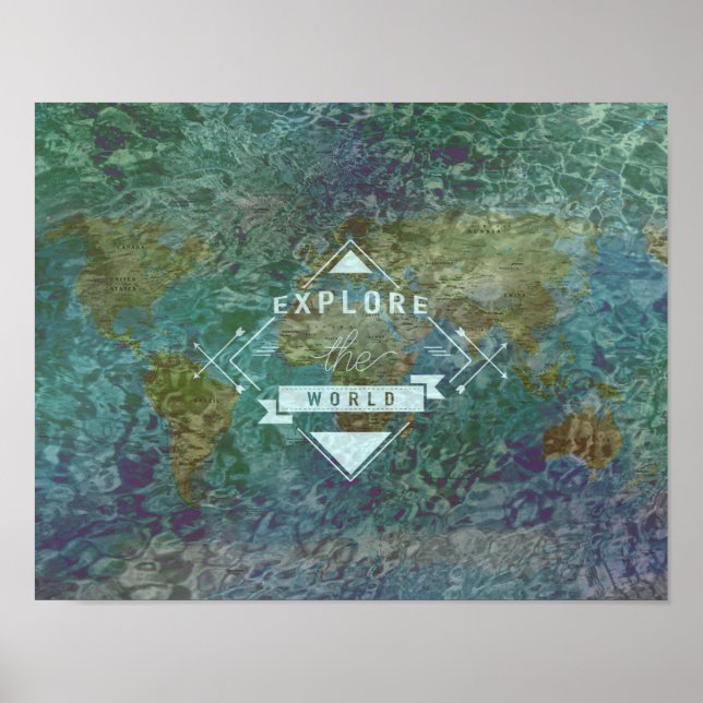 Explore the world map & water poster (Front)
