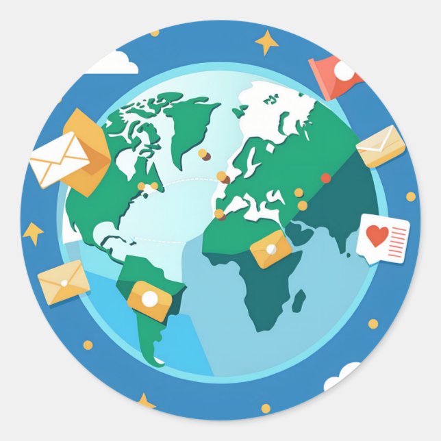 Explore the World Map with Postcards Flying Classic Round Sticker (Front)