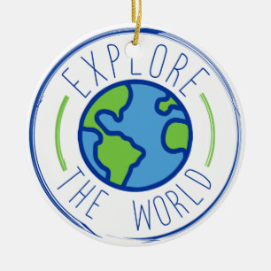 explore the world travel sticker ceramic ornament