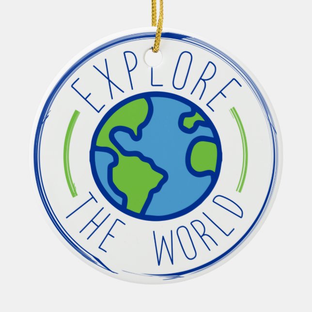 explore the world travel sticker ceramic ornament (Front)
