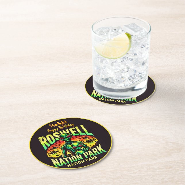 Explore UFO Lore at Roswell! Round Paper Coaster (Insitu)