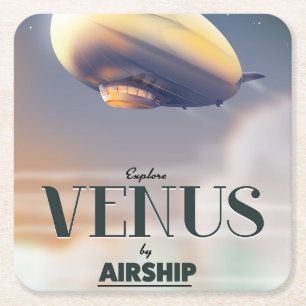 Explore Venus By Airship Square Paper Coaster