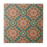 Explore Vibrant Floral Motifs in Geometric Pattern Ceramic Tile<br><div class="desc">Seamless geometric pattern with intricate floral motifs in orange,  teal,  and beige tones,  creating a vibrant,  symmetrical,  and harmonious design.</div>