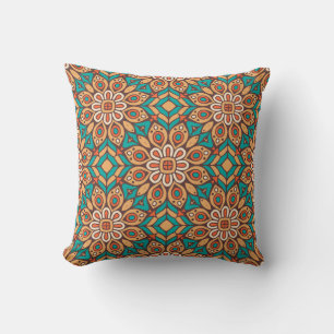 Explore Vibrant Floral Motifs in Geometric Pattern Cushion