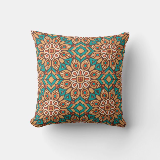Explore Vibrant Floral Motifs in Geometric Pattern Cushion (Front)