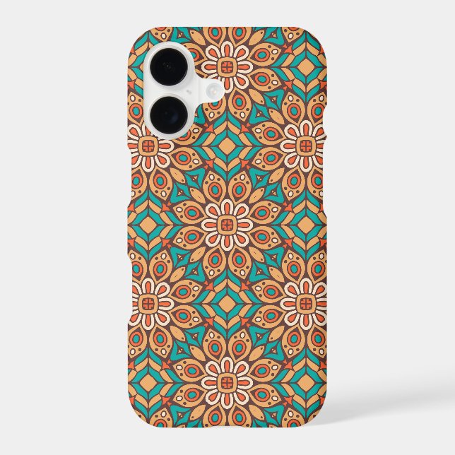 Explore Vibrant Floral Motifs in Geometric Pattern iPhone Case (Back)