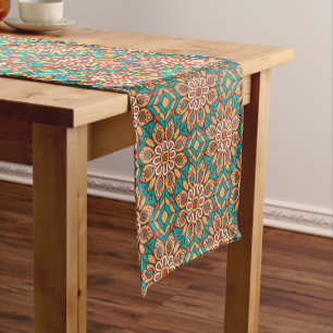Explore Vibrant Floral Motifs in Geometric Pattern Short Table Runner