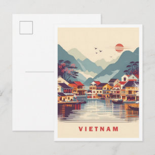 Explore Vietnam Vintage Travel Illustration Postcard