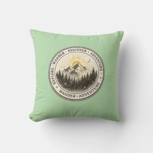 Explore Wander Discover Sage Green Mountain Throw Cushion