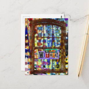 Explore Within Window Mixed Media Collage Postcard