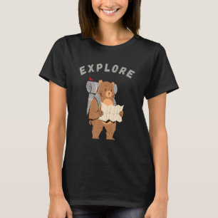 Explorer Backpacking Hiking Bear With Map T-Shirt
