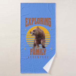 Exploring Family Bear Vintage Vacation Adventure Bath Towel
