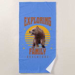 Exploring Family Bear Vintage Vacation Adventure Beach Towel