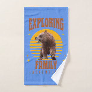 Exploring Family Bear Vintage Vacation Adventure Hand Towel