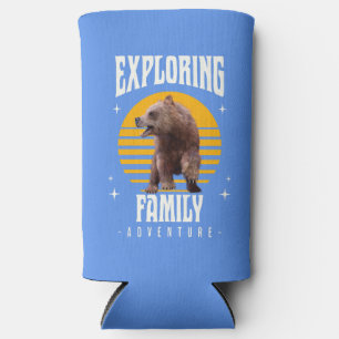 Exploring Family Bear Vintage Vacation Adventure Seltzer Can Cooler