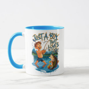 Exploring Nature: Boy Fishing With a Big Catch Mug