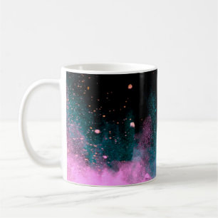 Explosion of colored powder isolated on black back coffee mug