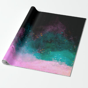 Explosion of colored powder isolated on black back wrapping paper