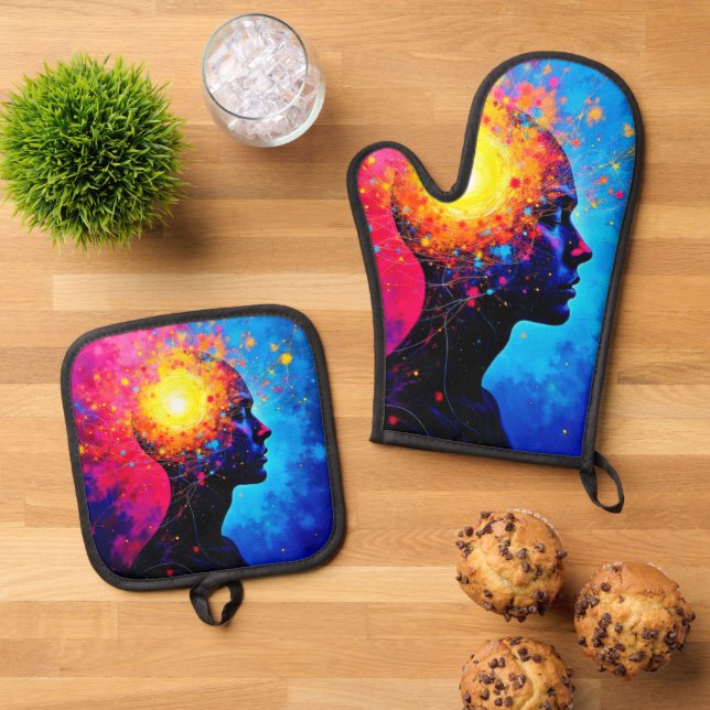 Explosion of Creative Mind Art Oven Mitt & Pot Holder Set (Top Down)