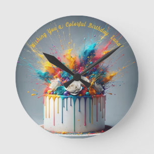 Explosion of Joy – Happy Birthday Cake Round Clock