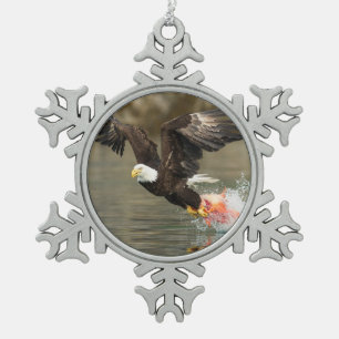 Explosive Bald Eagle Snowflake Pewter Christmas Ornament