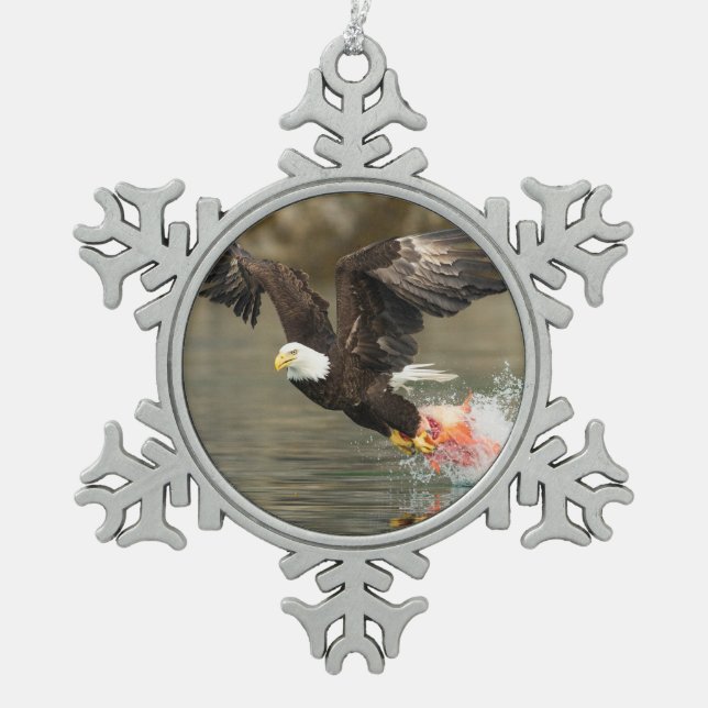 Explosive Bald Eagle Snowflake Pewter Christmas Ornament (Front)