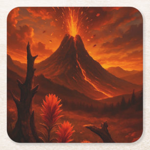 Explosive Beauty – Fantasy Volcano Square Paper Coaster