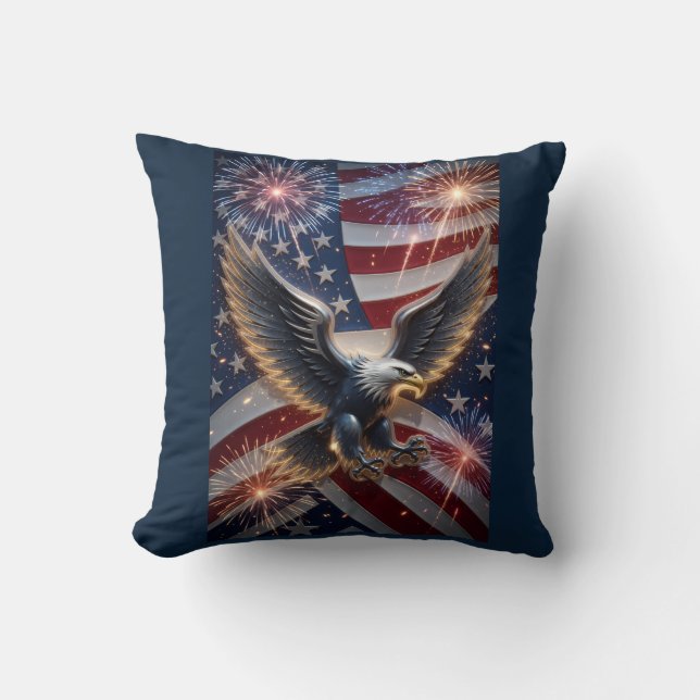 Explosive Freedom: 3D Patriotic Eagle with Firewor Cushion (Front)