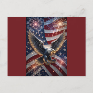 Explosive Freedom: 3D Patriotic Eagle with Firewor Postcard
