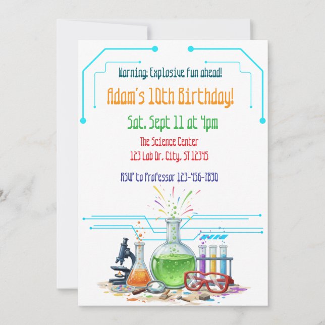 Explosive Fun Science Lab Birthday Invitation (Front)
