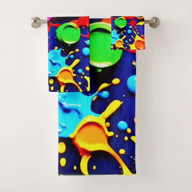 Explosive Neon Colours in Abstract Art Bath Towel Set (Insitu)