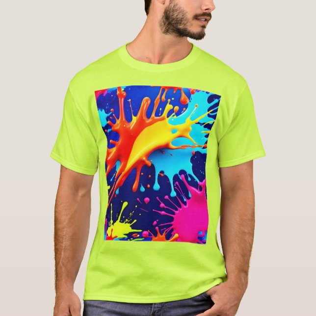 Explosive Neon Colours in Abstract Art T-Shirt (Front)