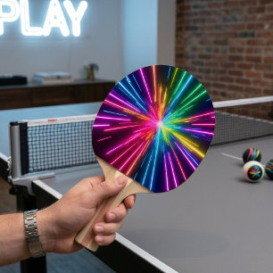 Explosive Neon Rainbow Starburst Ping Pong Paddle