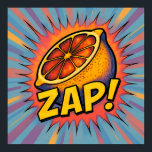 Explosive Pop Art Graphic: Zealous Zapping Zest Poster<br><div class="desc">An explosive,  full-color Pop Art illustration featuring a stylized lemon wedge bursting with "Zest" and emitting jagged "Zapping" energy lines and a large "ZAP!" graphic. The dynamic background uses halftone dots and vibrant colors,  capturing a high-energy,  comic book aesthetic.</div>