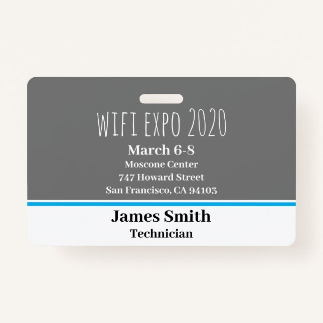 Expo ID Horizontal Grey, White & Blue ID Badge (Front)