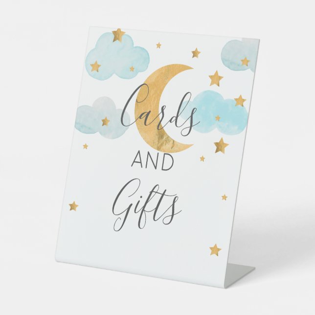 Expositor En L  Moon & Stars Baby Shower Cards and Pedestal Sign (Front)