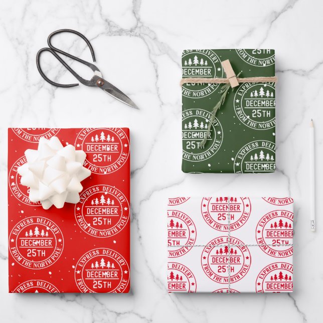 Express Delivery From the North Pole Wrapping Paper Sheet (Front)