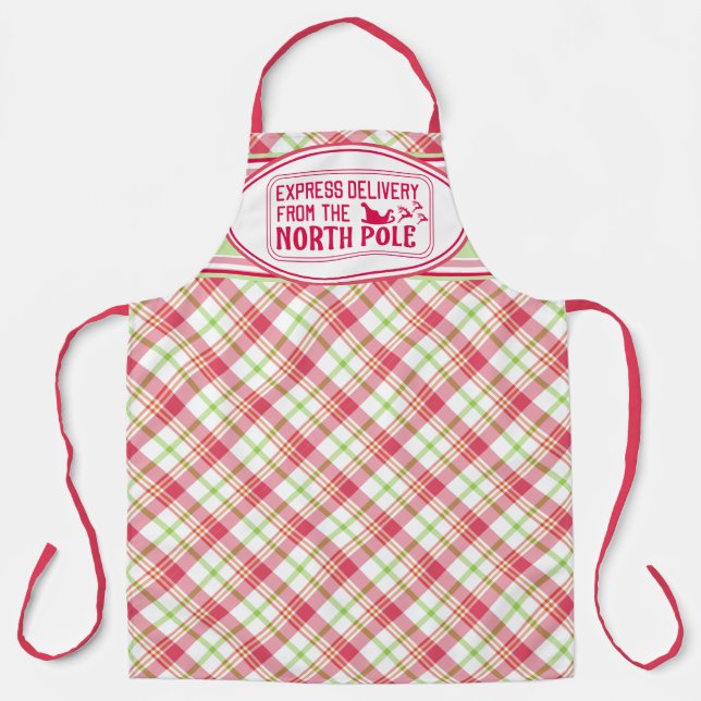 Express delivery North Pole Christmas theme plaid Apron (Front)