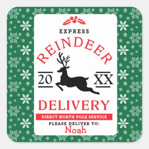 Express Reindeer Delivery Personalised Gift Square Sticker