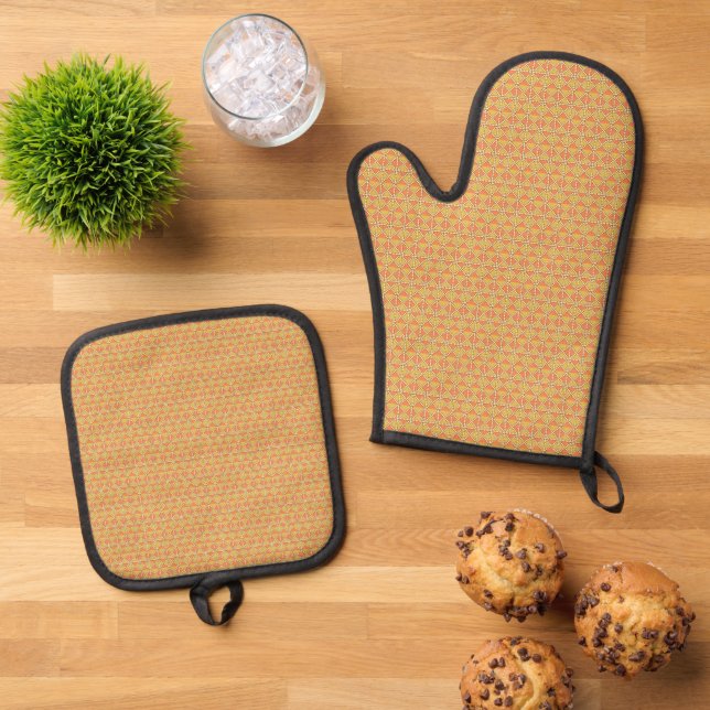 Express your Style with Vibrant Orange and Yellow  Oven Mitt & Pot Holder Set (Top Down)