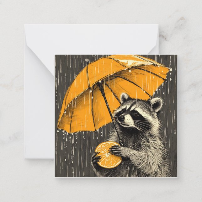 Express Yourself in the Rain: Minimalist Racoon Card (Front)