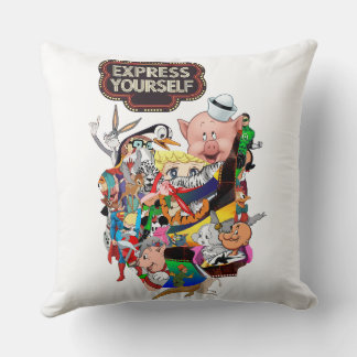 Express Yourself Retro Cartoon Collage Decorative Cushion