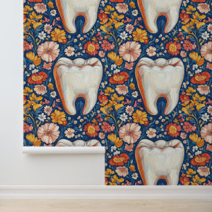 Expressionism Flowered Tooth Dental Clinic Decor Wallpaper