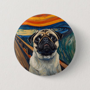 Expressionist Angst Painting–Inspired Pug Art 6 Cm Round Badge