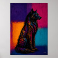 Expressionist Black Wolf in Colour Fields Poster