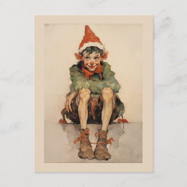 Expressionist Christmas Elf 1 Holiday Postcard (Front)